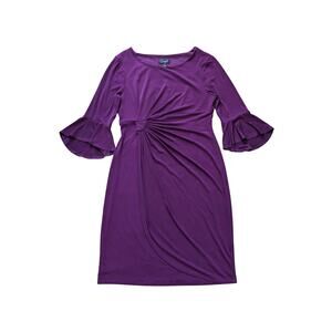 NWT Connected Flared Sleeve Sheath Dress Womens 14 Dark Plum Career Work Wedding